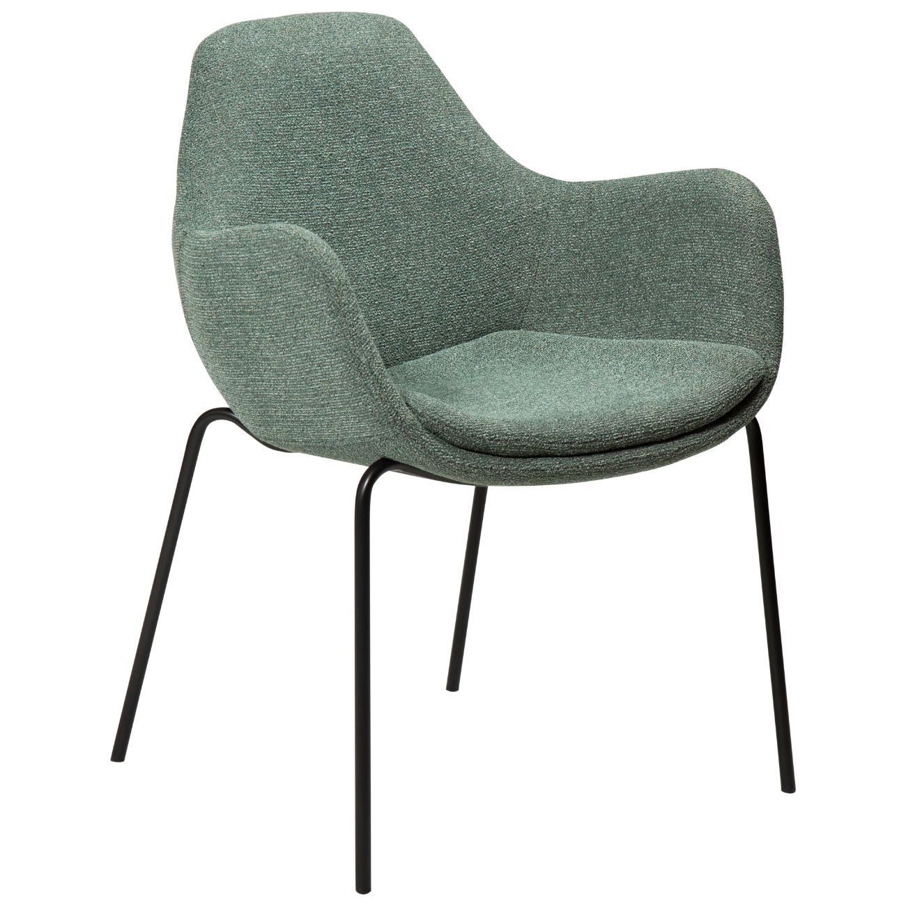 zimmer-armchair-pebble-green-boucle-fabric-with-black-metal-legs-100202105-01-main ZIMMER spisebordsstol med armlæn </br> Pebble green bouclé fabric - Billede 1